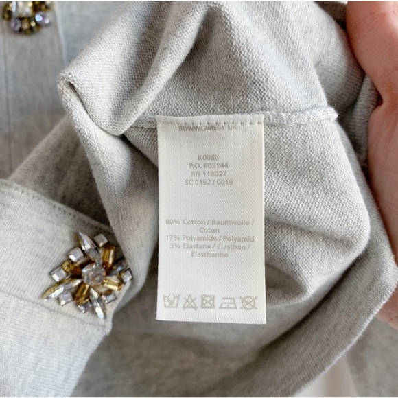 BODEN Jeweled Button Cardigan Gray 3/4 Sleeves Size 8 Cotton Blend - Picture 6 of 6